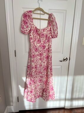 London Times Pink Floral Maxi Dress with Puff Sleeves